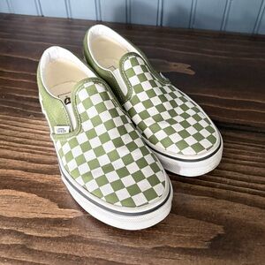 Vans Kids Pesto Green Checkered Slip-On Sneakers